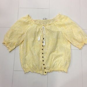 Joie Yellow Drawstring Peasant Top size Small
